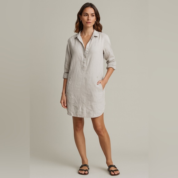 Neiman Marcus Dresses & Skirts - Neiman Marcus Linen Tunic Shirt Dress Size S Beige Long Sleeve Collared